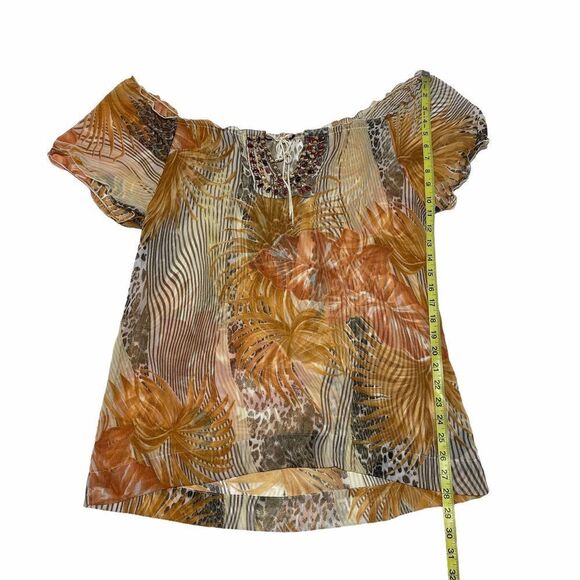 CHAUDRY KC Beaded Floral High Low Tie Bust Blouse - Picture 6 of 9